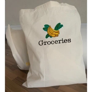 Embroidered Natural Shopping Shoulder Tote Bag 100% Cotton GROCERY BAG - Picture 1 of 2