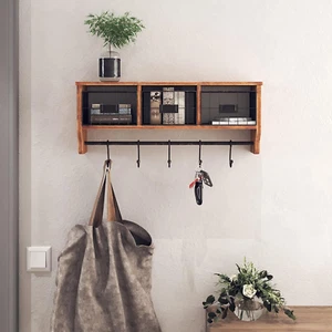 Wall Mounted Shelf with Coat Hooks and Baskets, Solid Wood Entryway Organizer Wa - Picture 1 of 9