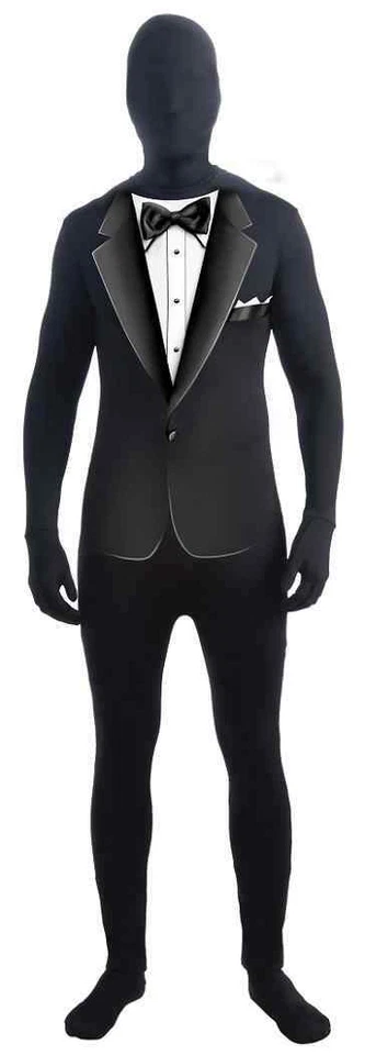 Formal Black Suit Tux Disappearing Man Adult Tuxedo Costume Morph Jumpsuit XL