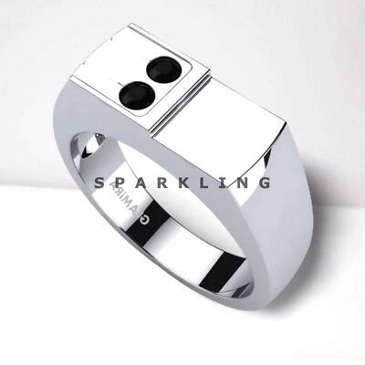 Anillo de ónix negro corte redondo con plata de ley 925 para hombre #D531 Foto 1 de 4