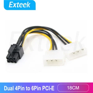 Dual 4 Pin Molex IDE to 6 Pin PCI-E Graphic Card Power Connector Cable Adapter - Picture 1 of 3