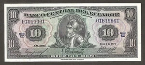 Ecuador 10 Sucres 2.1.1974; AU+; P-101Ab; Conquistador; ABNCo; Series "KZ" - Picture 1 of 2