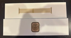 NEW Apple Watch Series 8 GPS Cellular 45mm Gold Stainless Milanese Band MNKP3LL - Picture 1 of 2