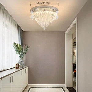 19.68" LED Ceiling Light Crystal Chandelier Modern Flush Mount Light Fixture - Picture 1 of 20