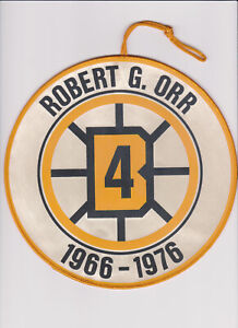 BOBBY ORR #4 NHL BOSTON BRUINS 1966-76 Retirement Gold 8" Banner Rare