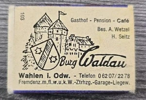 Streichholzschachtel Burg Waldau Wahlen i. Odenwald Café Wetzel Seitz - Bild 1 von 2