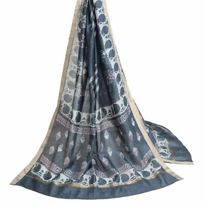 Sushila Vintage Dark Gray Dupatta 100% Pure Cotton Hand Block Printed Long Stole - Picture 1 of 9