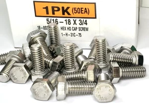 Tornillo hexagonal de acero inoxidable 5/16""-18 x 3/4"" - 50 piezas - Imagen 1 de 2