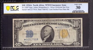 1934 A $10 SILVER CERTIFICATE NORTH AFRICA STAR NOTE SCARCE LFP 86* PCGS VF 30 - Picture 1 of 3