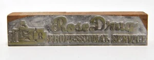 VINTAGE ROSE DRUG PHARMACY LETTERPRESS PRINTERS BLOCK - Picture 1 of 4