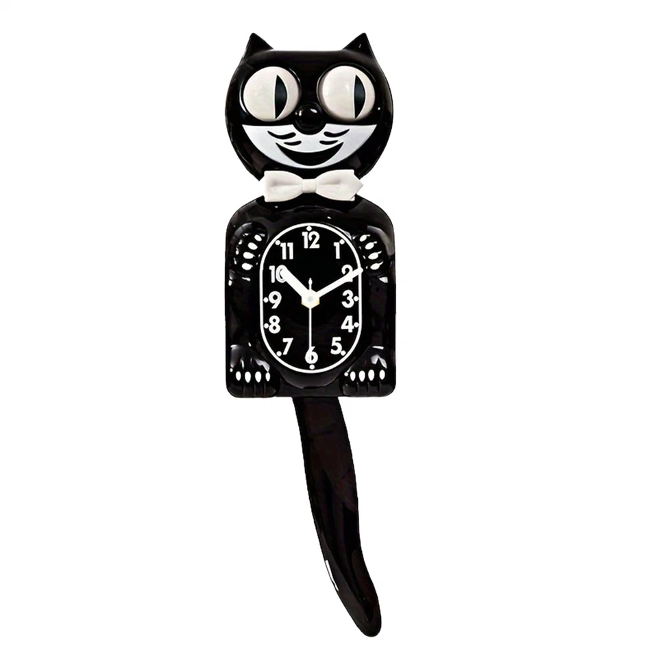 MARKENLOS KLASSISCHE SCHWARZE KIT-CAT-UHR 15,5" Kit-Cat-Klock Vintage-Katzenuhr mit schwin