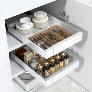Expandable Pull-Out Cabinet Organizer – No-Screw Slide Shelf, White, 11.8"–18" W - Picture 1 of 5