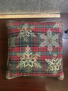 Pier 1 Perlen Weihnachten Kissen Kranz Akzent Verzierungen rot grün kariert - Bild 1 von 3