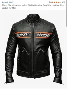 Chaqueta de motociclista TJVZ para hombre 100 % cuero de vaca genuino, negra, 3XL (B30) - Imagen 1 de 5