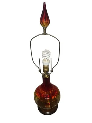 Vintage Blenko Wayne Husted Tangerine Amberina Colored Table Lamp With Finial - Image 1 of 4