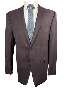 CALVIN KLEIN Mens Brown Overcheck ATHLETIC FIT Wool Sport Coat Blazer Jacket 46R - Picture 1 of 9
