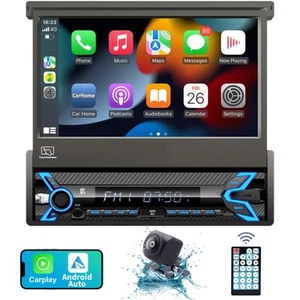 2025 7-inch Motorized Flip-Out Single Din Car Stereo with Wireless Apple CarP... - Picture 1 of 8