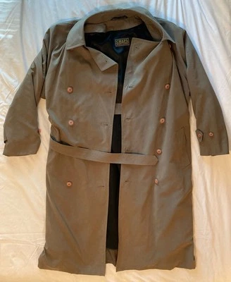 Vintage Chaps Ralph Lauren Men 44R Olive Wool Trench Coat Belted Double Breasted - Image 1 of 4