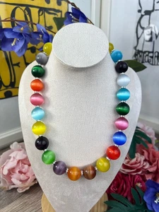 Handmade Regenbogen Damen Halskette Katzenauge Perlen Ø17 Herren Magnetverschluß - Picture 1 of 8