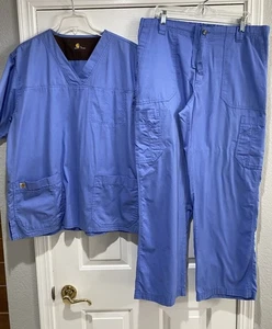 CARHARTT Men Blue Cotton Blend Scrubs Top (C15208) & Pants (C54108) Set, L - Picture 1 of 14