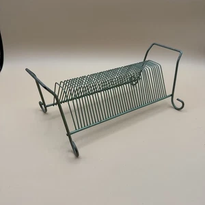 Vintage Green Metal Wire 40 Slot Record Rack Holder Stand Caddy - Picture 1 of 9