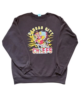 Moletom vintage anos 90 Kansas City Chiefs tamanho G gola redonda ~ Jack Davis Artwork - Imagem 1 de 4