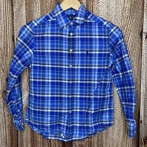 Ralph Lauren Button Down Shirt Long Sleeve Plaid Blue Youth Boys Medium M 10-12 - Picture 1 of 4