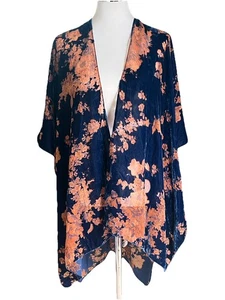 Floral Burnout Velvet Kimono Shawl Robe New - Picture 1 of 4