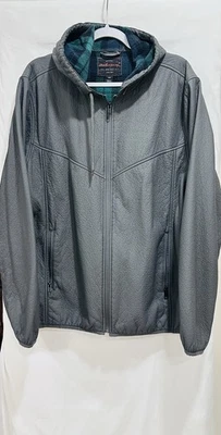 Chaqueta impermeable vintage para hombre con capucha de cuero sintético a cuadros forrada de lana gris L Foto 1 de 4
