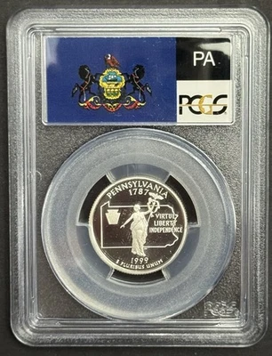 1999-S Pennsylvania 90% SILVER Washington Quarter PCGS PR69DCAM State Flag Label - Image 1 of 2