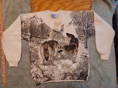 Ropa Arte Local Color Lobos Lobo Sudadera Naturaleza Estampado Completo De Colección Años 90 Foto 1 de 4