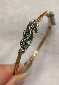 Handmade Seahorse Copper And Silver Wire Wrapped Twist Bangle Bracelet - Picture 1 of 9