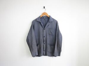 Vintage 1980s French Faded Workwear Bleu De Travail Cotton Chore Jacket | L