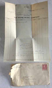 1920 Maine Music Company factura y sobre Rockland Maine vintage - Imagen 1 de 4
