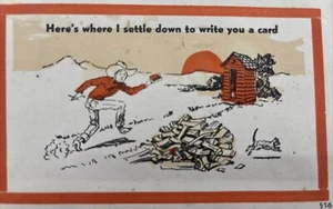 1943 Posted Funny Postcard Cowboy Outhouse Red Border Vintage Tinted - Picture 1 of 4