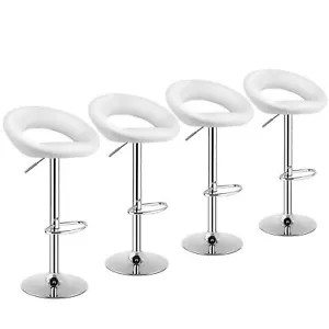 Set of 4 Adjustable Bar Stools Swivel Pub Chairs Barstools PU Leather White - Picture 1 of 9