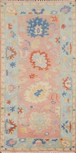 Pink/ Light Blue Hand-knotted Oushak Oriental Accent Rug 3x6 Floral Foyer Carpet - Picture 1 of 19