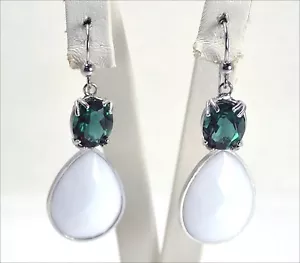 ORECCHINI IN ARGENTO 925 CON QUARZO VERDE E AGATA BIANCA PENDENTI AGHT 0348 - Foto 1 di 3