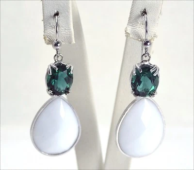 ORECCHINI IN ARGENTO 925 CON QUARZO VERDE E AGATA BIANCA PENDENTI AGHT 0348 - Immagine 1 di 3