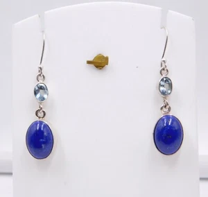 6.50 GM 925 Sterlingsilber Natürlich Lapislazuli Cab Edelstein Ohrring Eu 11.4cm - Bild 1 von 3