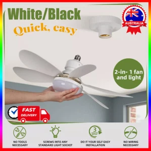 E27 Socket Fan Light 30W Screw in Ceiling Fan with Light for Garage Bathroom AF - Picture 1 of 14