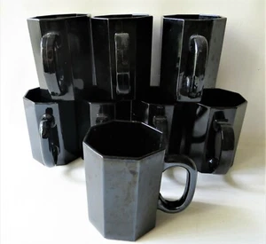 Arcoroc Octime Coffee Tea Cups/ Mugs Shiny Black Glass Octagon France Vintage - Picture 1 of 3