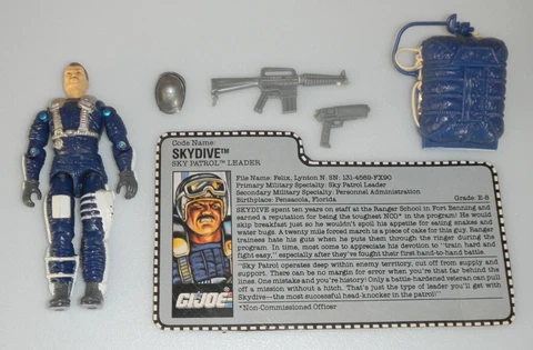 1990 GI Joe Sky Patrol Skydive v1 Figure with Parachute File Card *100% Complete Cover