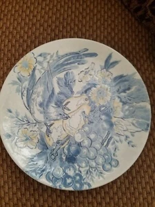 Pretty Barrington Collection Decorative 10" Plate! Blue & Yellow, Grapes & Pears - Picture 1 of 3