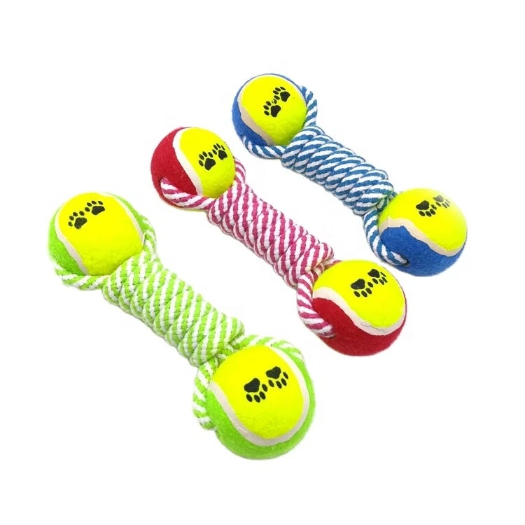 6 Pack Double Tennis Ball End Tug Toy Braid Rope Chew Toy Lot Aggressive Chewer  - Image 1 of 4