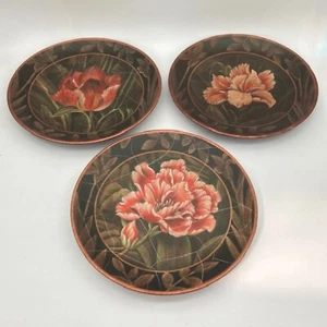 Handpainted Black Floral Plates Peonies and Tulips with Gold Trim - Picture 1 of 9