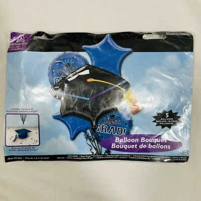 NUEVO Kit Ramo Globo Graduación Anagrama 5 Globos Cinta Peso Azul Negro Foto 1 de 4