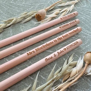 Personalised Engraved Wooden Pencils - 17cm / Thank You Teacher Save The Date B - Picture 1 of 11