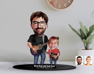 Statuina bigiotteria in legno 3D papà e figlio personalizzata, miglior regalo per papà - Foto 1 di 9