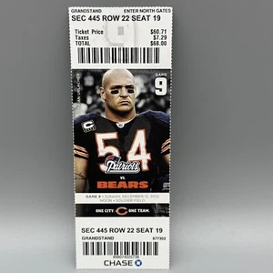 DEC 12, 2010 TOM BRADY 2TD #252 #253 GRONK ROOKIE PATRIOTS BEARS NFL TICKET - Picture 1 of 2